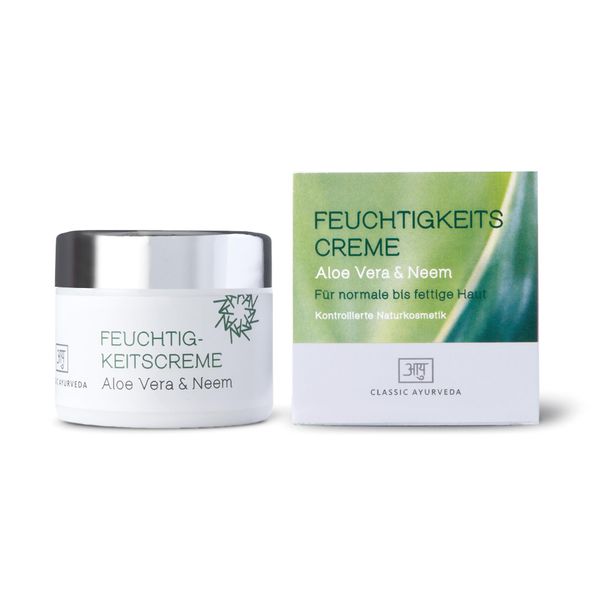 Classic Ayurveda - Organic Moisturising Cream - Natural Cosmetics - 50 ml - For Normal to Oily Skin with Aloe Vera and Avocado Oil