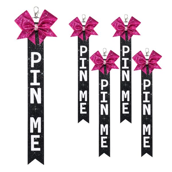 4 PCS Cheer Pin Me Ribbon Cheer Bag Bow Keychain with Rhinestones Bow Pin Me Cheer Competition for Teen Girls Cheerleading Sports Accessory