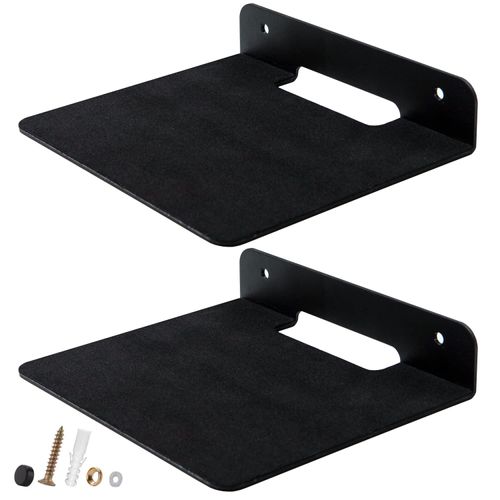 TRINENOX Floating Wall Shelves, 6" Wall Metal Speaker Mount Shelves for Bluetooth Speaker, Webcam, Cell Phones, Mesh Router, Award Toy Display Shelf Speaker Shelf (2 Pack)