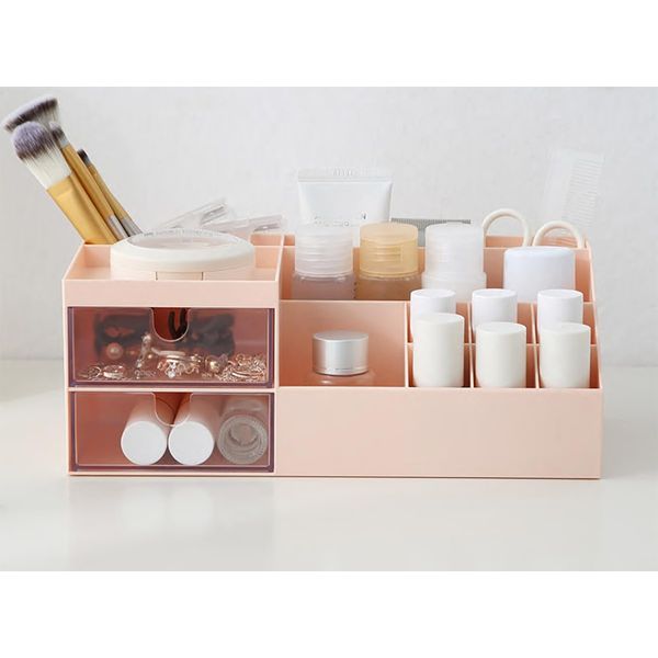 Terafeels Make up Organiser with 2 Drawers and 11 Compartments Chic Dressing Table Organiser for Brushes Eyeshadow Lotions Lipstick Nail Polish and Jewelry, 7401