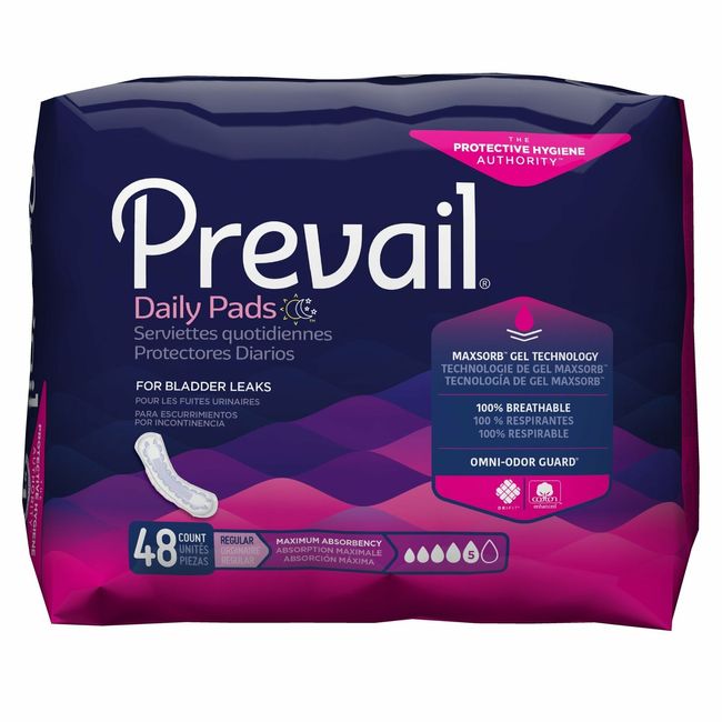 Prevail Daily Incontinent Pad 11" L Regular Length Maximum 48 Ct