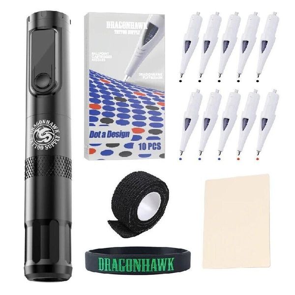 X4 Wireless Tattoo Pen Machine Gun Kit with Ballpoint Cartridges for Practice