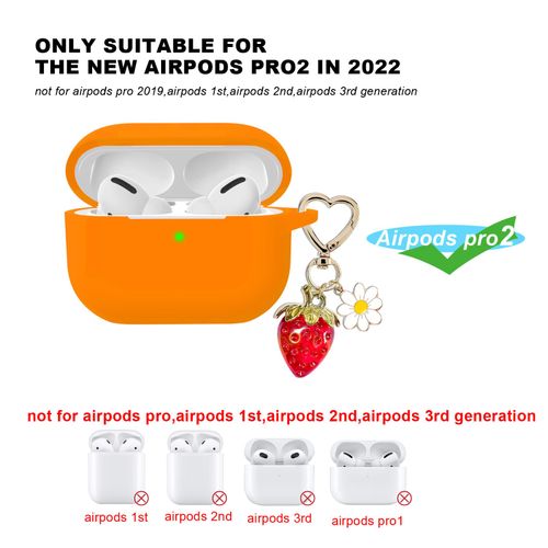 AGAOSH for Airpods Pro 2nd Generation Case Cover,Cute Strawberry Charm Keychain, Kawaii Heart Flower Daisy Key Chains for Apple Airpods Pro 2 Charging Case Cover Bright Orange