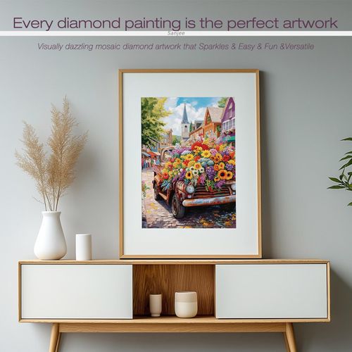 Sanjee Diamond Painting Kits for Adults, 5D Flower Truck Diamond Art Kits for Beginner, DIY Round Full Drill Diamond Dots Paintings Diamond Painting for Home Wall Decoration Gift, 12x16inch