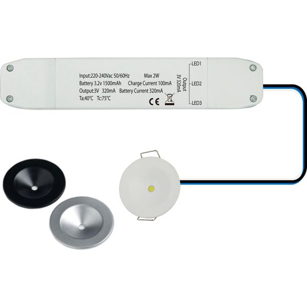 Leyton Lighting EM-LED-DL1B Emergency LED Downlight, White, Black & Silver, 2w