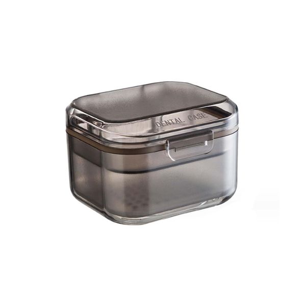 Retainer Case, Orthodontic Denture Box, False Teeth Container for Soaking Dentures, Clearly Visible Denture Case, Multifunctional Mouth Guard Case (Black)