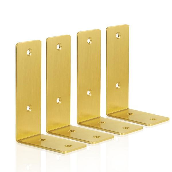 Gold Shelf Brackets, 4 Pack Heavy Duty Floating Shelf Bracket, Stainless Stee...