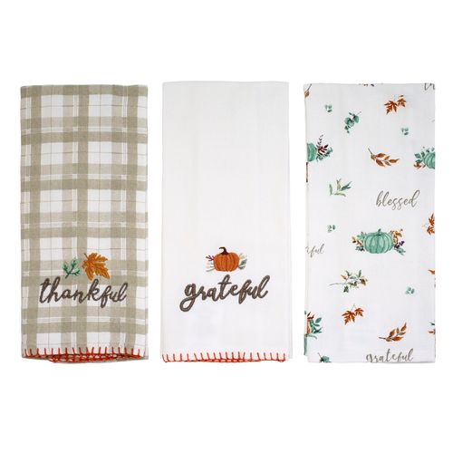 Avanti Linens - Kitchen Towels, 3-Piece Cotton Towel Set, Fall Inspired Kitchen Decor (Grateful Patch)