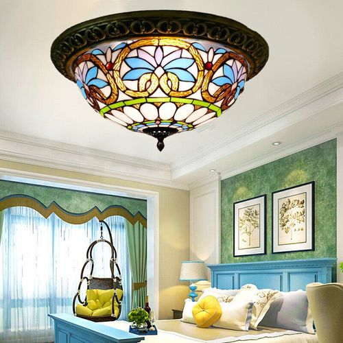 Tiffany Style Chandelier Home Deco Flush Mount Light Glass Shade Lamp Fixture