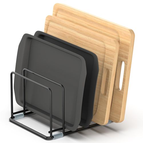 VAEKUCEAN Cutting Board Organizer, Kitchen Cabinet Organizer, Divided Rack with 5 Slots for Baking Trays, Cutting Boards - Cookie sheet Organizer Inside Cabinet, Baking Sheets Holder (medium)
