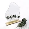 Wave Mirror with Wood Stand, Acrylic, Korean Style, Unbreakable Mirror, Room Mirror, Irregularity, Stylish, Interior, Makeup Mirror, Perfect for Instagram, Gift (Corrugated Shape)