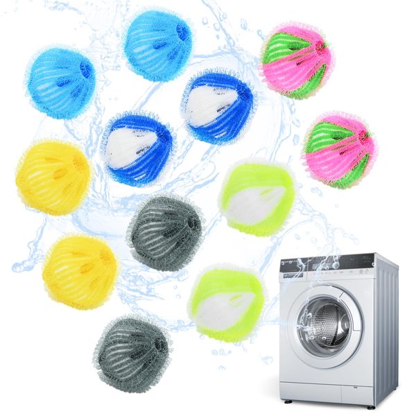 Bekecidi 12 PCS Pet Hair Remover Washing Machine, Nylon Laundry Balls Shaped Pet Hair Catcher for Washing Machine, Reusable Dog Pet Hair Remover for Clothes, Laundry, Wool Cotton