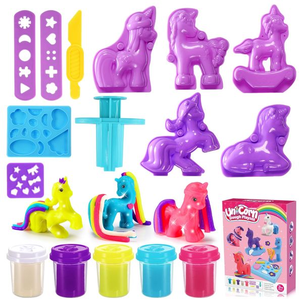 Cute Dough Sets for Kids Toddlers,Fun Dough Toys for 3 4 5 6 7 8 Year Old Girl Birthday Gifts Christmas Stocking Stuffer,Unicorn Toys Dough Party Favors for Kids 4-8,Educational Toys for Girls Age 3-8