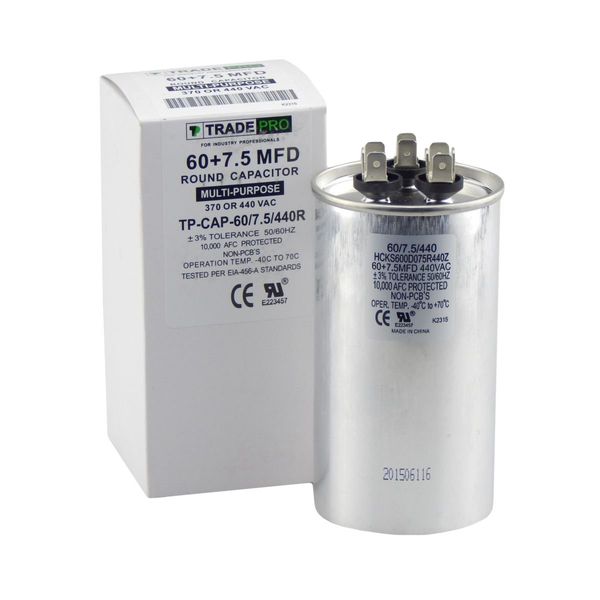 TradePro 60/7.5 MFD 370/440 Volt Round Dual Run Capacitor