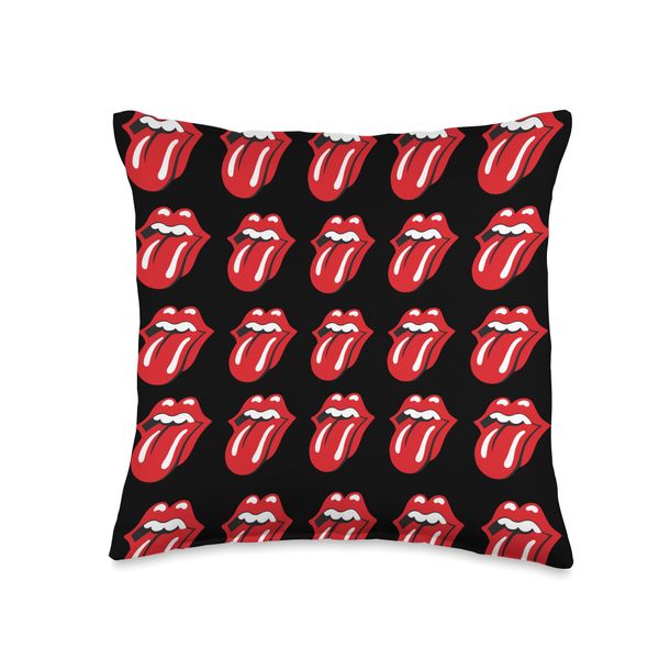 Official Rolling Stones Classic Repeat Tongue Black Throw Pillow