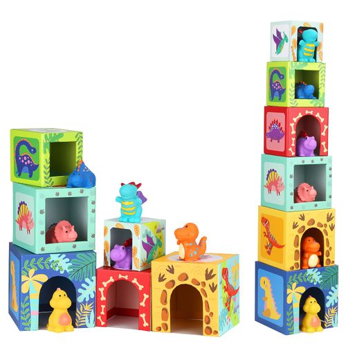 KMTJT Toddler Dinosaur Sorting and Stacking Toys Blocks for 12 18 Month Babies Preschool Learning, Numbers Nesting Boxes Montessori Bath Toys Gifts for 1 2 3 Years Old Baby Boy Girl