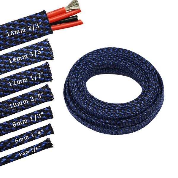30ft PET Expandable Sleeving Wire Cable Sleeve (1/6", Blue&Black)