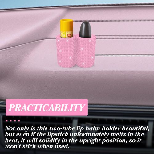 MR3XL New Type Lipstick Holder, Upright Lip Balm Holder No Melt, Bling Girl Car Accessories, Suitable for Various Models. (Pink Bling)