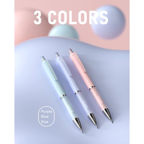 Nicpro 3PCS Pastel Mechanical Pencil Set, 0.7 mm Clutch Propelling Cute Pencil with 6 Tubes HB Lead Refills, 3PCS Eraser & 9PCS Eraser Refill for Student Writing, Drafting, Sketching -Come with Case