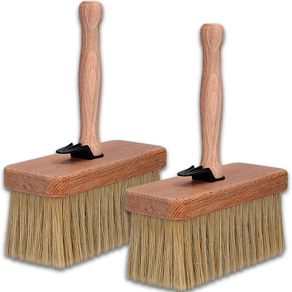 ToolSpace 2x Flächenstreicher 180 mm, Tapetenbürste, Tapezierbürste, Breiten Quast, Naturhaar Holzstiel, Tapezierquast, Grundierungspinsel, Terrassenstreichbürste, Borstenpinsel, Malerbürste