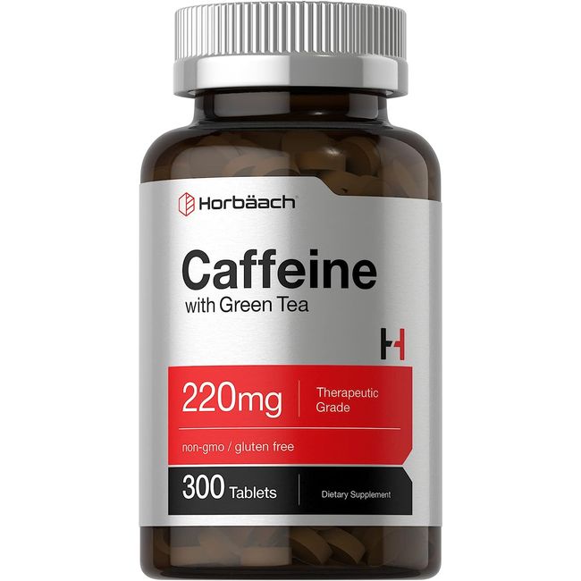 Caffeine Pills 220Mg with Green Tea, 300ct Pharmaceutical-Grade Non-Gmo Horbaach