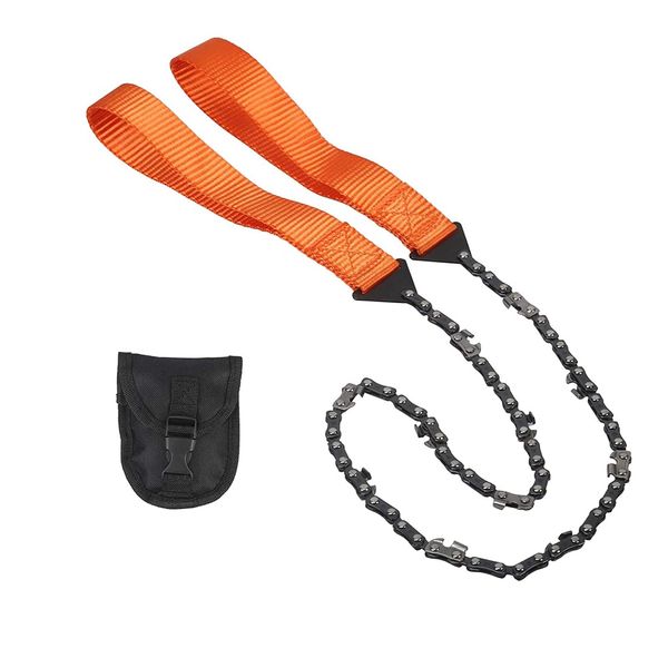 11 Saw Teeth Camping Hand Chain Saw, Portable Handheld Survival Chain Saw with Belt Bag,for Outdoor Camping,Hiking,Orange,Full Length,103cm