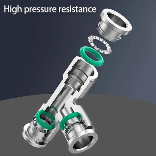 Jienk 2Pcs 304 Stainless Steel Union Tee 1/4" Tube OD Push to Connect Air Fittings, 3 Way Tee Shaped Pneumatic Quick Connector for Air Compressor Air Horn Air Bag
