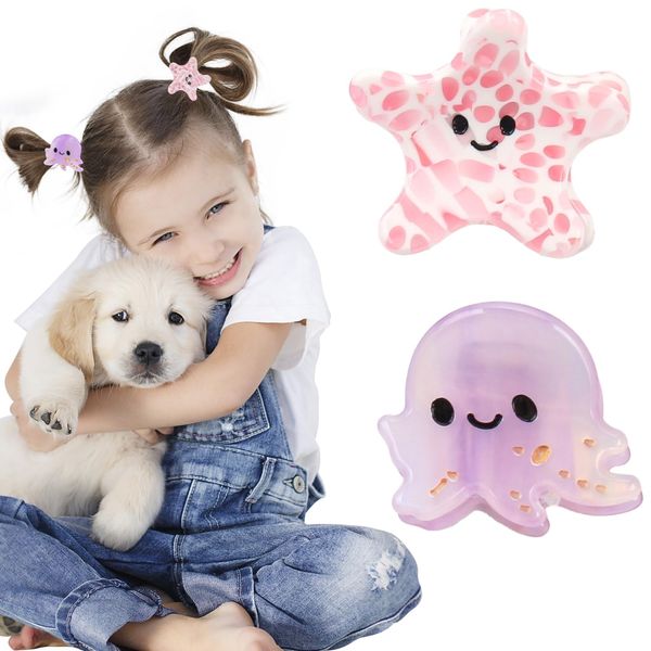 Melbelia Sea Animal Hair Clips for Kids Girls, 2Pcs Cute Claw Clips Starfish Octopus Hair Claw Barrettes Non Slip Strong Hold Jaw Clamp Hair Accessories for Toddler Infants Kids Girls