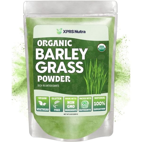 XPRS Nutra Organic Barley Grass Powder - 8 Ounce Premium Barley Powder Rich in Antioxidants, Amino Acids and Protein - Barley Green Superfood for Immunity