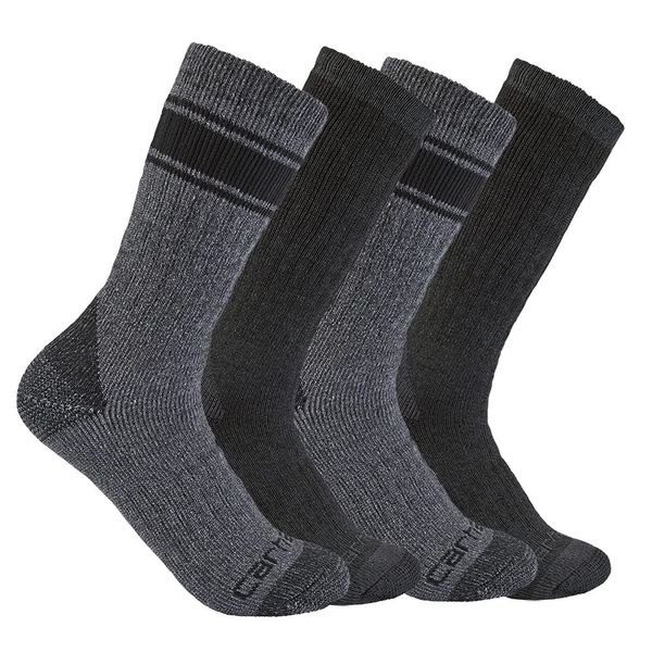 Carhartt Men's Heavyweight Crew Sock 4 Pack, Assorted 1 Black, Large