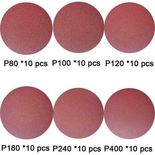 Sackorange 60 PCS 5" PSA Sanding Discs-10 Each of 80, 100, 120, 180,240, 400 Grit - 5 Inch Self Adhesive Stickyback Sandpaper Discs for DA Sander, Sand Automotive Car Paint, Woodworking Wood, Metal