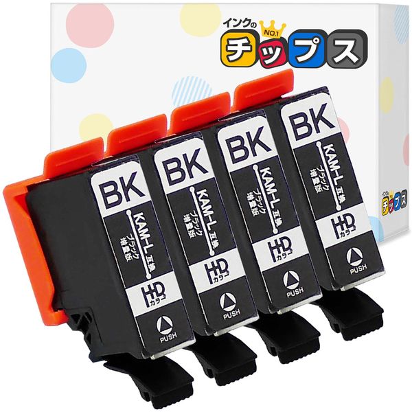 [Ink Chips] For Epson (KAM) Compatible with KAM (Turtle), Black x 4, Extra Edition Compatible Ink Cartridges, Compatible Models: EP-882AW, EP-883AW, EP-883AB, EP-883AR, EP-884AW, EP-884AB, EP-884AR, EP-885AW, EP-885AB 885AR E P-886AW EP-886AB EP-886AR etc