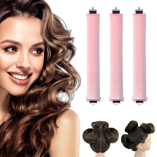 Heatless Curling Rods - 3PCS No Heat Blowout Rods with Hook for All Hair Types, Heatless Curls Overnight, Hair Curlers to Sleep in, Overnight Heatless Curls for Blowout Hair (3PCS-P1ink)