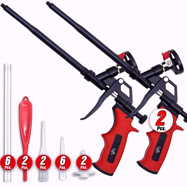 Expanding Foam Spray Gun (2 Insulation Gun + 6 Extenders) 2 Pack