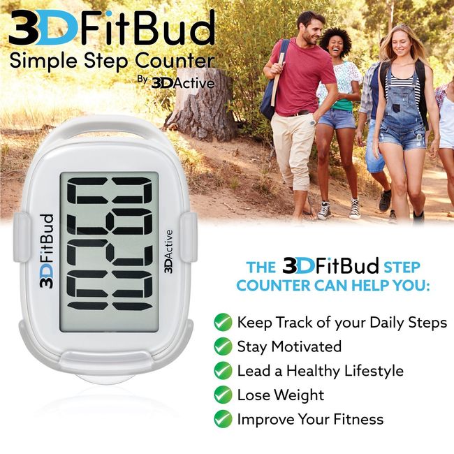 3DFitBud Simple Step Counter Walking 3D Pedometer with Clip and Lanyard  A420S