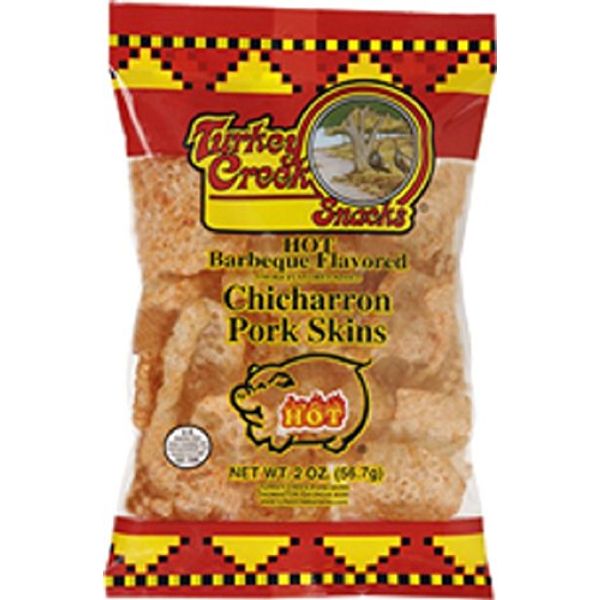 Turkey Creek - America’s Best Fried Pork Skins, offers a 12-Bag Straight Pack of its Hot Pork Rinds. These Pork Skin Chips(Chicharrones) are packed with Hot 12 - 2.0 oz bags.