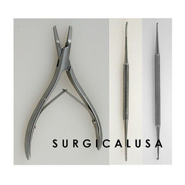 Podiatry Kit of 3 Instruments Nail Splitters Curettes Files Double End Stainless