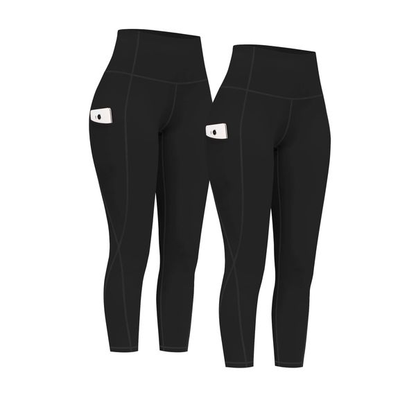 PHISOCKAT 2 Pack High Waist Capri Leggings for Women with Pockets Tummy Control Yoga Pants Women Workout Leggings for Women