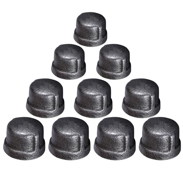 Supply Giant BMCP0012-10 Malleable Iron Pipe Cap, Threaded Fitting 150 Lb Application Black Pipe Caps 1/2" (Pack of 10)