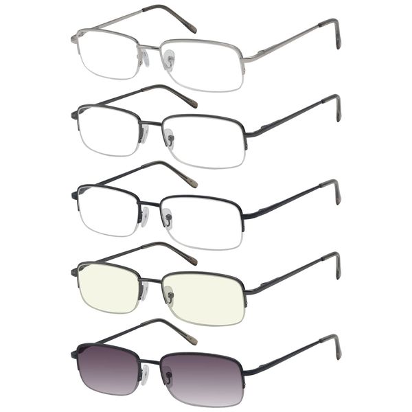 Eyekepper 5-Pack Metal Half-Rim Spring Hinges Reading Glasses Include Computer Readers +1.75