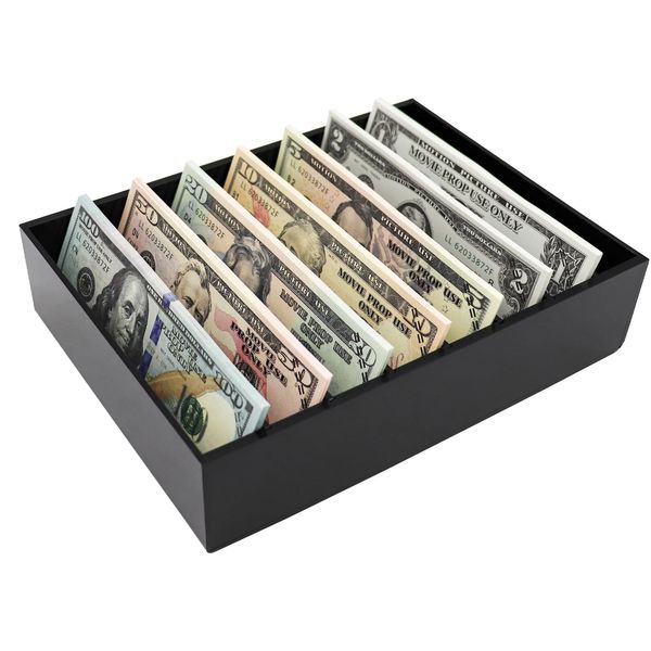 Money Organizer for Cash, 8 Compartment Black Acrylic Money Holder, Cash Tray, Cash Box, Cash Organizer for Bills