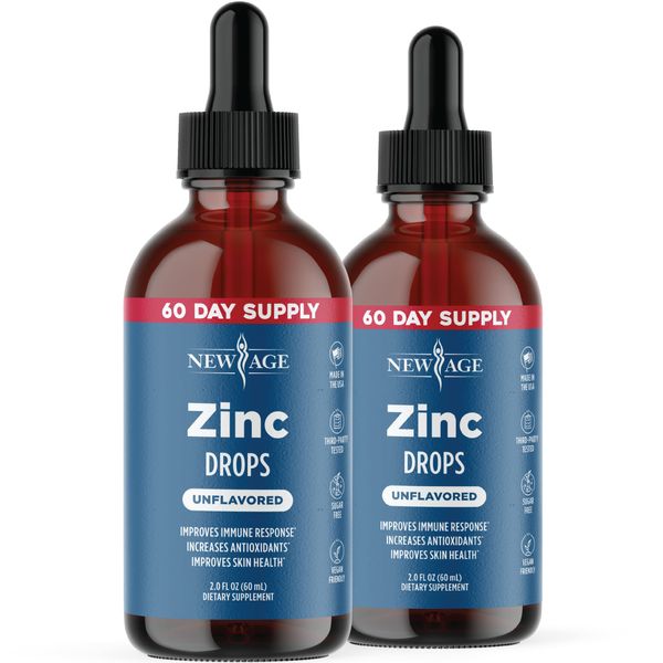 Liquid Zinc Drops for Adults & Kids by NEW AGE, Zinc Sulfate for Immune Support, Vegan, Non-GMO & Gluten Free, 60 Day Supply, 2-Pack