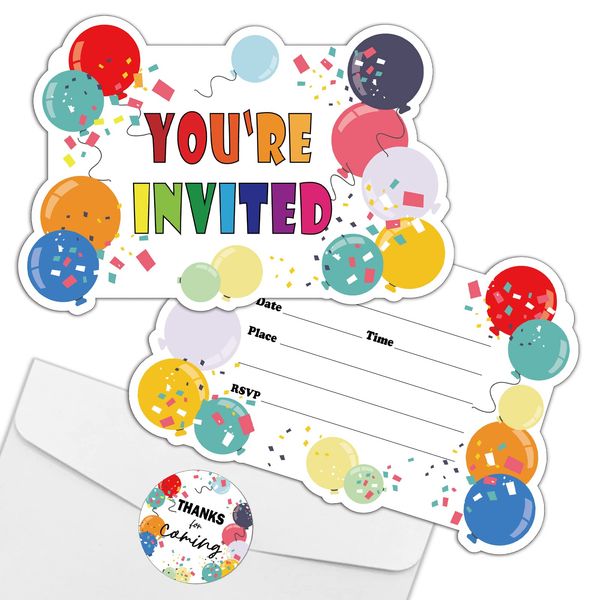 REWIDPARTY Colorful Balloon Party Invitations with Envelopes & Stickers（Set of 15） Balloon Fill-in Invitations Party Supplies Favors for Birthday Baby Shower Graduations Kids Party Invites Cards