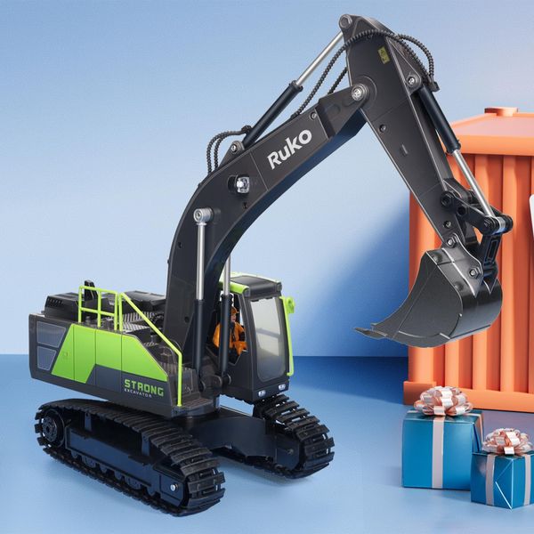 Ruko 1661 Remote Control Excavator Toys for Boys, 2.4Ghz RC Construction Vehicles with Metal Shovel & Simulated Lights Gift for Kids