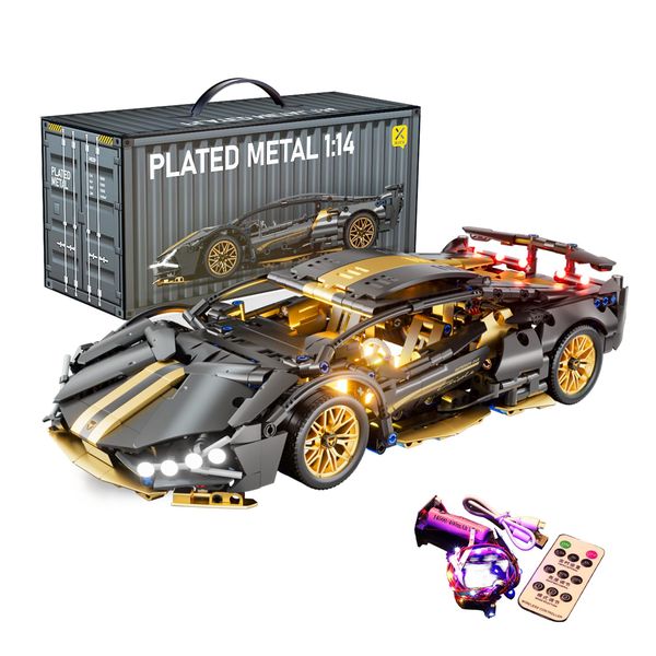 Chodia Sport Race Car Building Block Sets for Adults Boys,Black Racing Supercar Toys Kits with LED Light Collectible 1:14 MOC Model Construction Birthday Gifts for Teens Age 8-12 12-16,14 14+(918 PCS)