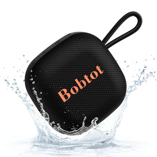 Bobtot Portable Bluetooth Speakers Wireless, IPX7 Waterproof Mini Speaker with 16 Hours Playtime, Loud Stereo Sound, TWS, Built-in Microphone, Small Size for Travel Sport, Black