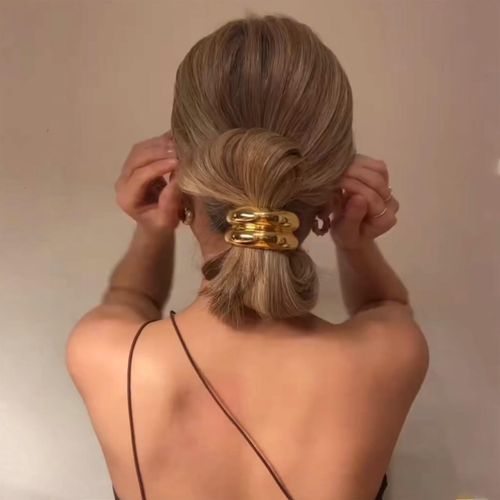 papasgix Metal Hair Ties, Metal Geometric Elastic Hair Ties, Hair Cuff Wrap Hair Ties for Thick Hair Gold Ponytail Cuff Elastic Hair Ties for Women Hair Accessories (Gold Set 02)