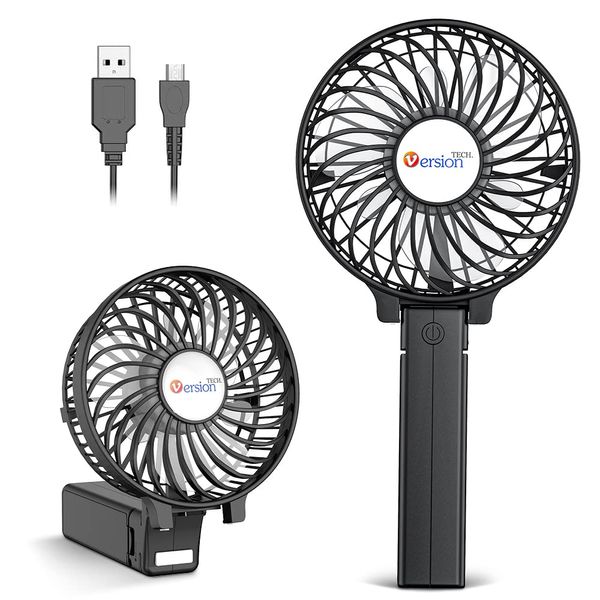 VersionTECH. Mini Handheld Fan, USB Desk Fan, Small Personal Portable Table Fan with USB Rechargeable Battery Operated Cooling Folding Electric Fan for Travel Office Room Household Black