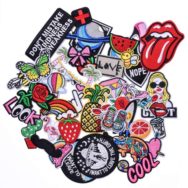 Wlkq 42 Pcs DIY Popular Set Paste or Sew on Patch Stickers Applique Full Embroidery Handmade (QM-11-42PCS)