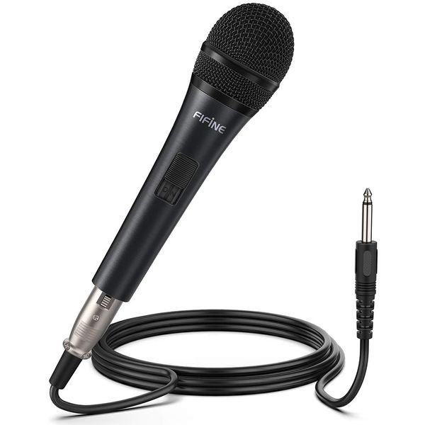 FIFINE Mic, Dynamic Microphone, Vocal Mic, Karaoke Mic, Unidirectional for Home Karaoke, Events, Speeches, Conferences, Recording, 0.25 inches (6.35 mm) Plug, 1.7 ft (4.5 m) Length, XLR Microphone